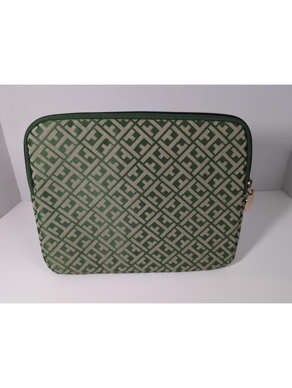 Tommy Hilfiger Zip Around Tablet Case TH Pattern Green Gold Logo 10.5” x 8” A144